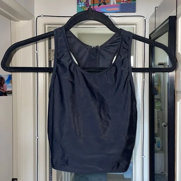 Black Zip Back Swim Top - Picture 2 of 7